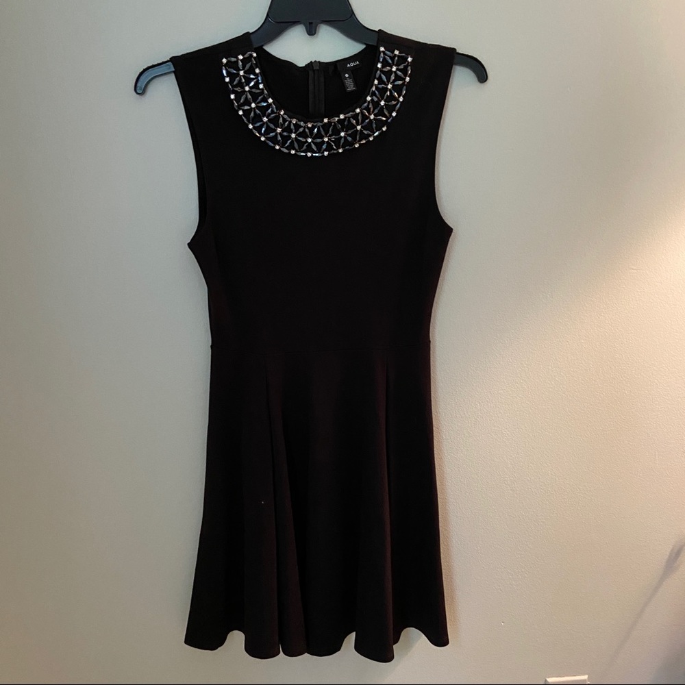 Aqua black dress with beaded neckline